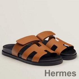 Hermes Women's Chypre Sandals In Brown Calfskin