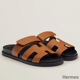 Hermes Women's Chypre Sandals In Brown Calfskin