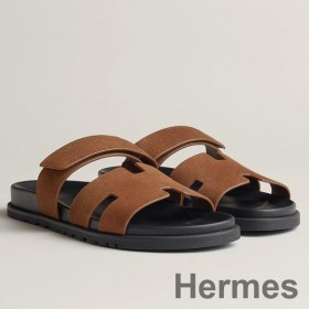 Hermes Women's Chypre Sandals In Brown Suede Calfskin