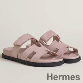 Hermes Women's Chypre Sandals In Pink Suede Calfskin