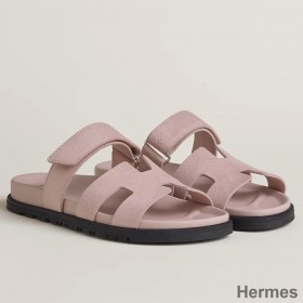 Hermes Women's Chypre Sandals In Pink Suede Calfskin