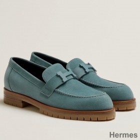 Hermes Women's Faubourg Loafers in Blue Suede Leather