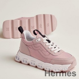 Hermes Women's Impulse Sneakers in Pink Fabric and Leather