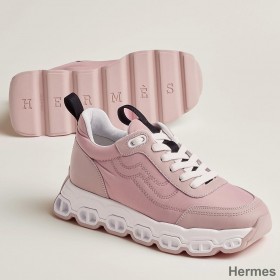 Hermes Women's Impulse Sneakers in Pink Fabric and Leather