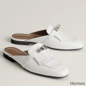 Hermes Women's Oz Mules with Fringed in White Leather