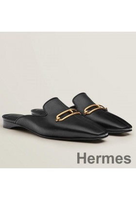 Hermes Esmee Mules in Black Calfskin