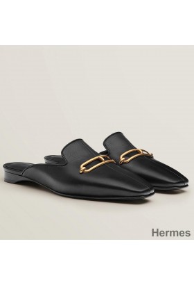 Hermes Esmee Mules in Black Calfskin