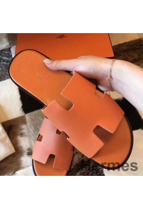 Hermes Izmir Sandals In Orange Epsom Leather