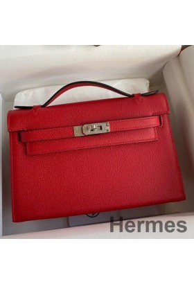 Hermes Kelly Pochette Handmade Bag In Red Epsom Calfskin
