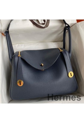Hermes Lindy 30 Handmade Bag In Blue Nuit Clemence Leather