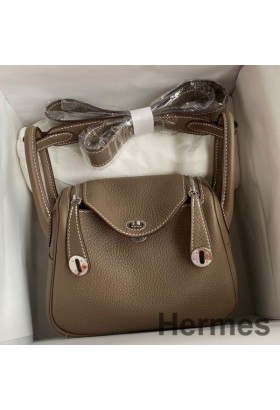 Hermes Mini Lindy Handmade Bag In Taupe Clemence Leather
