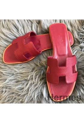 Hermes Oran Slide Sandals In Ruby Epsom Calfskin