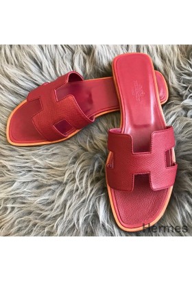 Hermes Oran Slide Sandals In Ruby Epsom Calfskin