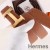 Hermes H Belt Buckle & Brown Clemence 32 MM Strap