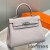 Hermes Kelly 20cm Bag In Mauve Pale Clemence Leather PHW