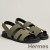 Hermes Men's Genius Sandals In Green Suede Calfskin