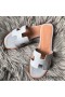 Hermes Oran Slide Sandaler I Blå Lin Clemence Læder