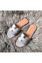 Hermes Oran Slide Sandaler I Blå Lin Clemence Læder