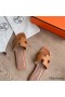Hermes Oran Slide Sandaler I Guld Epsom Kalveskind