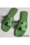 Hermes Oran Slide Sandaler I Vert Criquet Epsom Kalveskind