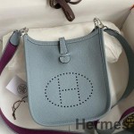 Hermes Evelyne Mini Håndlavet Taske i Blå Lin Clemence Læder