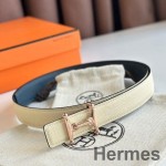 Hermes Mors H 24mm Reversibel Bælte i Blåt og Hvidt, Epsom Læder