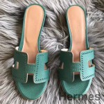 Hermes Oran Perforeret Sandaler I Malakit Epsom Læder