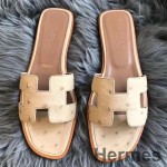 Hermes Oran Sandaler I Beige Struds Læder