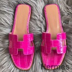 Hermes Oran Sandaler I Rose Skinnende Niloticus Krokodille