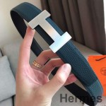 Hermes Quizz 32mm Reversibel Bælte I Blåt Clemence Læder