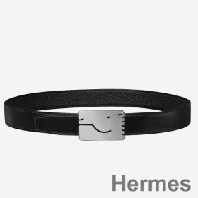Hermes Black A Cheval Bælte Spænde 32 MM Vendbar Læder