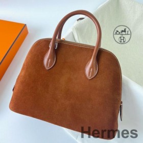 Hermes Bolide 1923 25 Håndlavet Taske I Guld Doblis Ruskind Læder