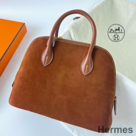 Hermes Bolide 1923 25 Håndlavet Taske I Guld Doblis Ruskind Læder