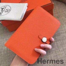 Hermes Dogon-Duo Wallet, Orange, Clemence Læder