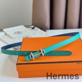 Hermes Gamma 13mm Bælte i Grøn Epsom Læder og Blå Swift Læder