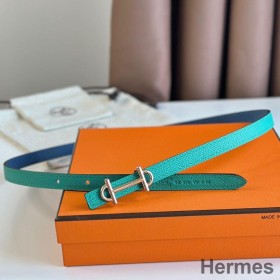 Hermes Gamma 13mm Bælte i Grøn Epsom Læder og Blå Swift Læder