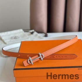 Hermes Gamma 13mm Bælte i Orange Epsom Læder og Hvid Swift Læder