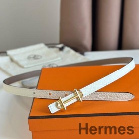Hermes Gamma 13mm Bælte i Hvid Epsom Læder og Taupe Swift Læder