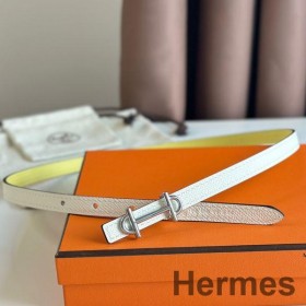 Hermes Gamma 13mm Bælte i Hvid Epsom Læder og Gul Hurtig Læder