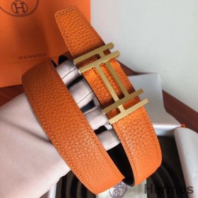Hermes H Au Carre Bælte Spænde & Orange Rem 32mm
