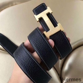 Hermes Bælte Spænde & Sort Clemence 32 MM Rem
