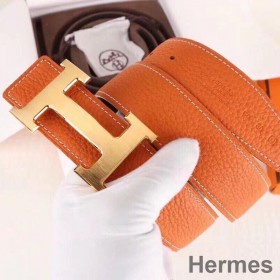 Hermes Bælte Spænde & Orange 32mm Clemence Rem