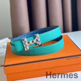 Hermes H Medor Reversibel Bælte 24MM i Grøn Epsom Læder
