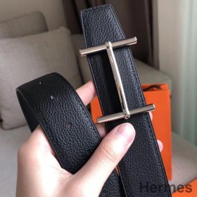 Hermes H d ' Ancre Reversibel Bælte I Sort/Læder Ardoise