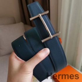 Hermes H d ' Ancre Reversibel Bælte I Blå/Hvid Epsom Læder
