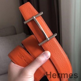 Hermes H d ' Ancre Reversibel Bælte I Orange/Sort Læder