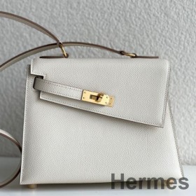 Hermes Kelly Da Desordre 20 Håndlavet Taske I Craie Epsom Kalveskind