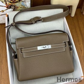 Hermes Kelly Messenger Taske i Beige Clemence Læder