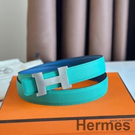 Hermes Mini Constance 24mm Bælte i Grøn Epsom Læder og Blå Swift Læder