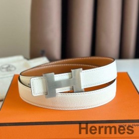 Hermes Mini Constance 24mm Bælte i Hvid Epsom Læder og Guld Swift Læder